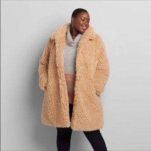 Lane Bryant Plus Size Women’s Size 14/16 Tan Camel Fuzzy Teddy Coat Fluffy Soft